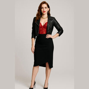 For Cynthia Black Asymmetric Hem Pencil Skirt Sz M cotton and silk fabric